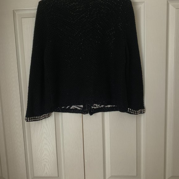 CHICOS Kierman Cardigan Jacket With Elaborate Metal Trim & Stunning Zebra Lining - Picture 7 of 8